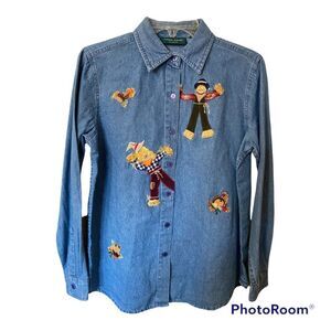 Lemon Grass Scarecrow Denim Button Down Shirt